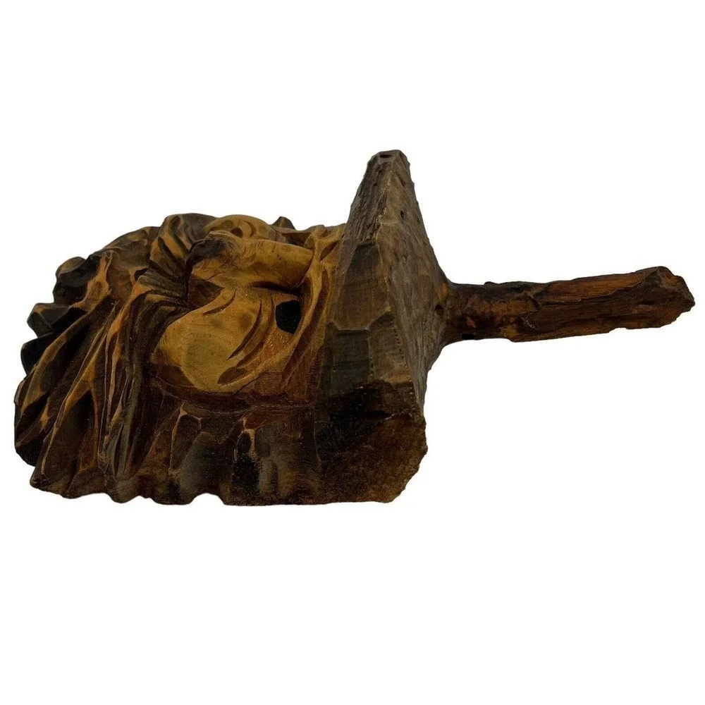 Vintage Artisan Real Wood Hand Carved Old Man Wall Hangings Set of 2 Bearded